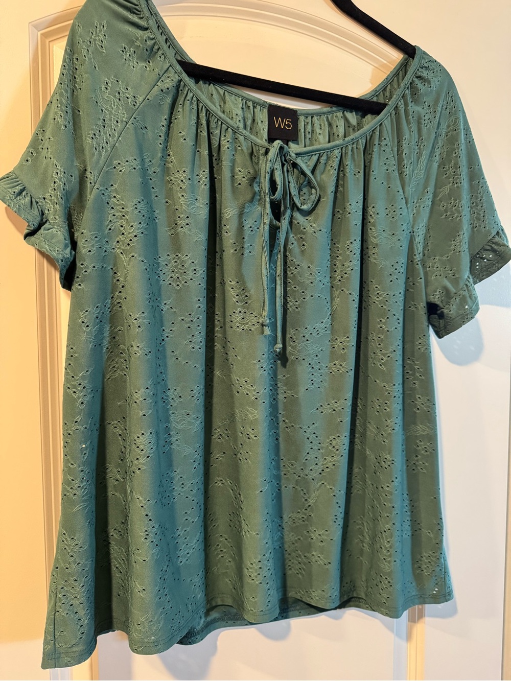 W5 Sage Green Eyelet Tie-Neck Blouse